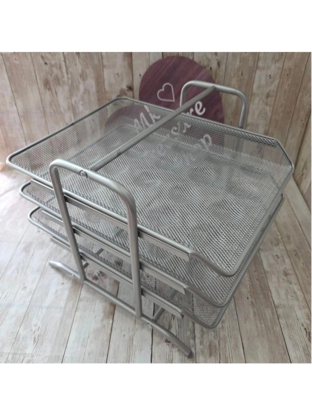 Silver Mesh 3-Tier Office Desk Organizer - Picture 2 of 5